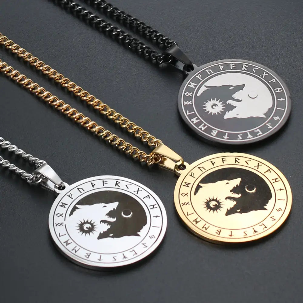 Collier et pendentif Yin-Yang: Loup Runique (Acier