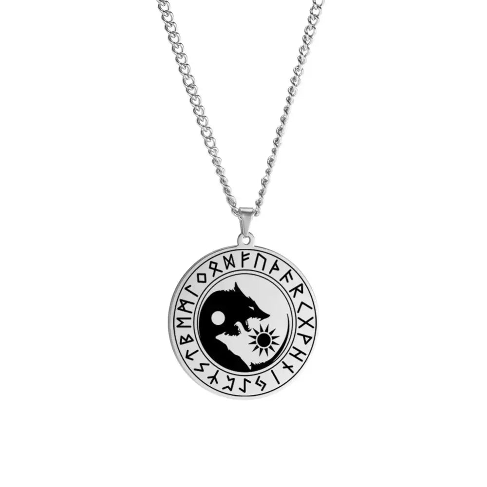 Collier et pendentif Yin-Yang: Loup Runique (Acier