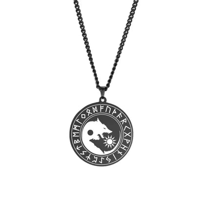 Collier et pendentif Yin-Yang: Loup Runique (Acier