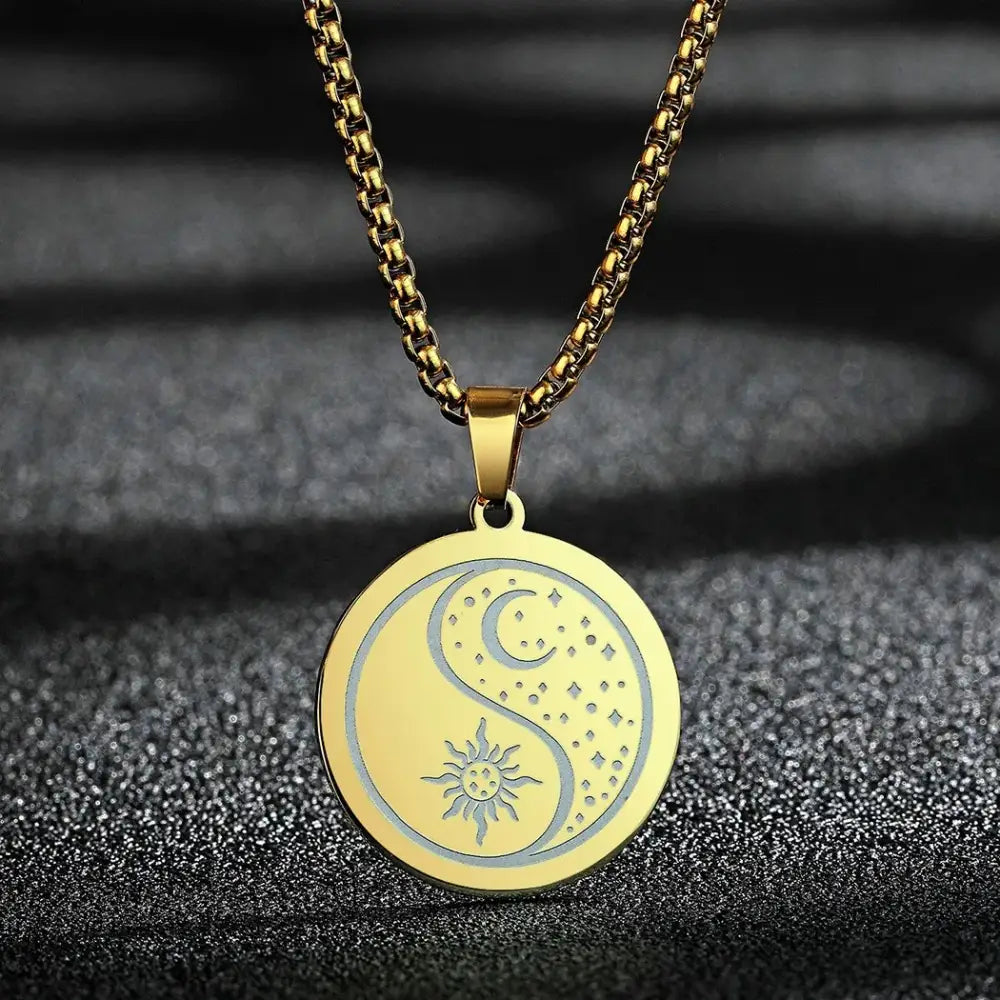 Collier et pendentif Yin-Yang: Soleil Lune (Acier