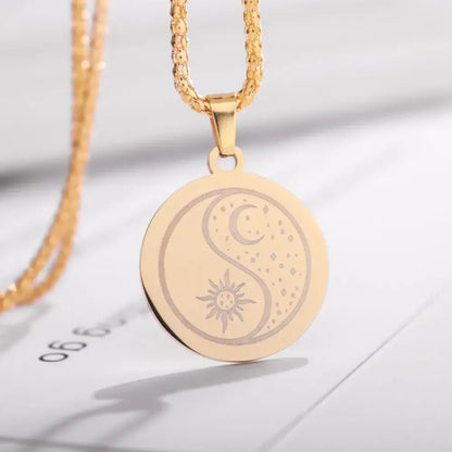 Collier et pendentif Yin-Yang: Soleil Lune (Acier