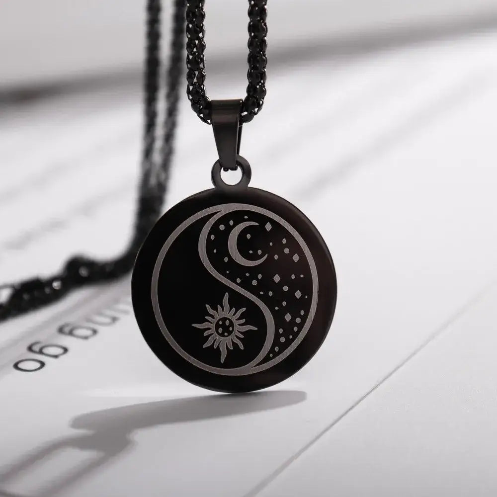 Collier et pendentif Yin-Yang: Soleil Lune (Acier