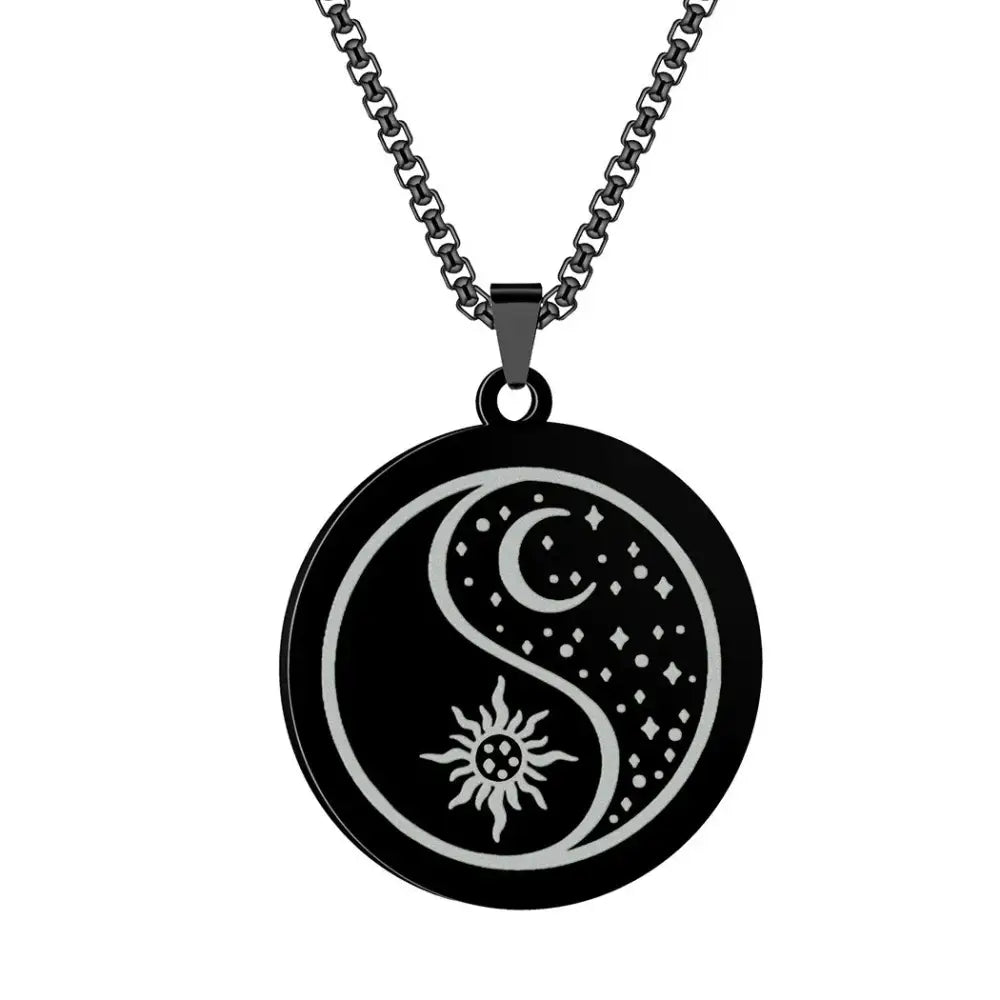 Collier et pendentif Yin-Yang: Soleil Lune (Acier